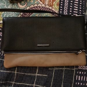 Stella & Dot Black + Tan Crossbody Clutch